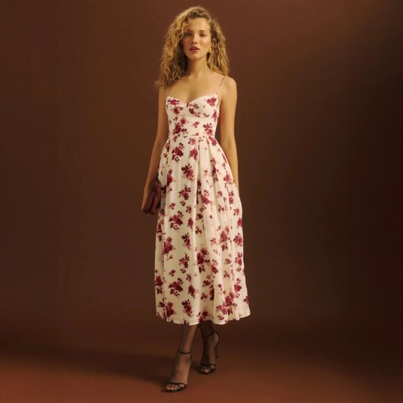 Reformation | Jaelyn Floral‎ Sundress Midi Dress in Carmina Red Size 4P $278 - Picture 1 of 8